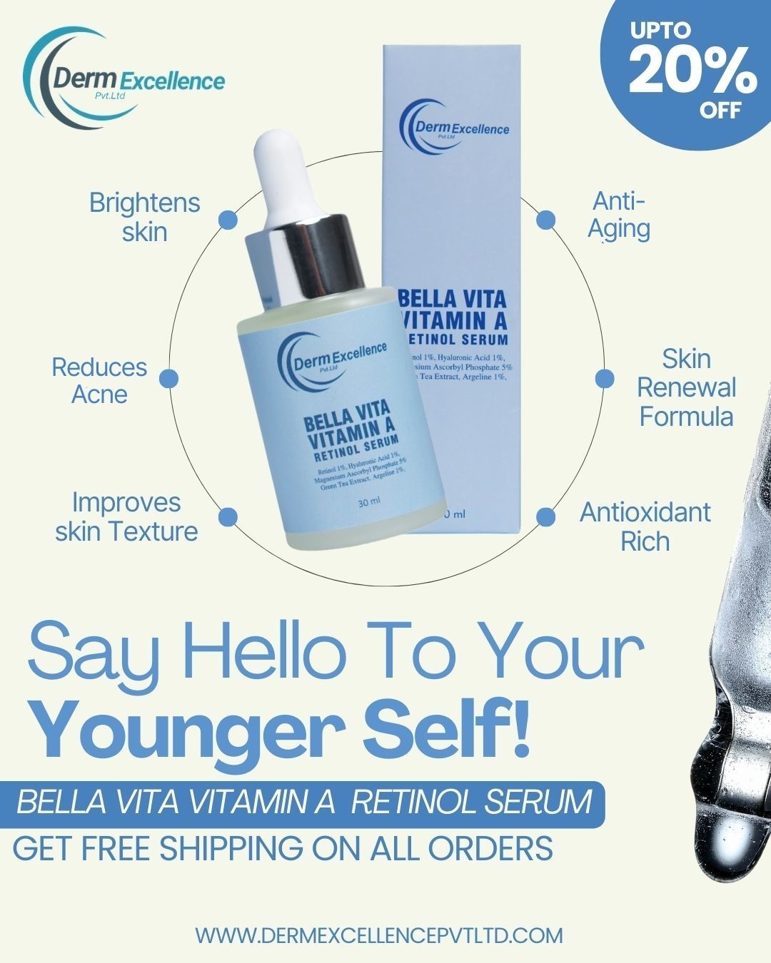 Bella Vita Vitamin A Retinol Serum | Anti-Aging, Skin Renewal & Brightening Formula