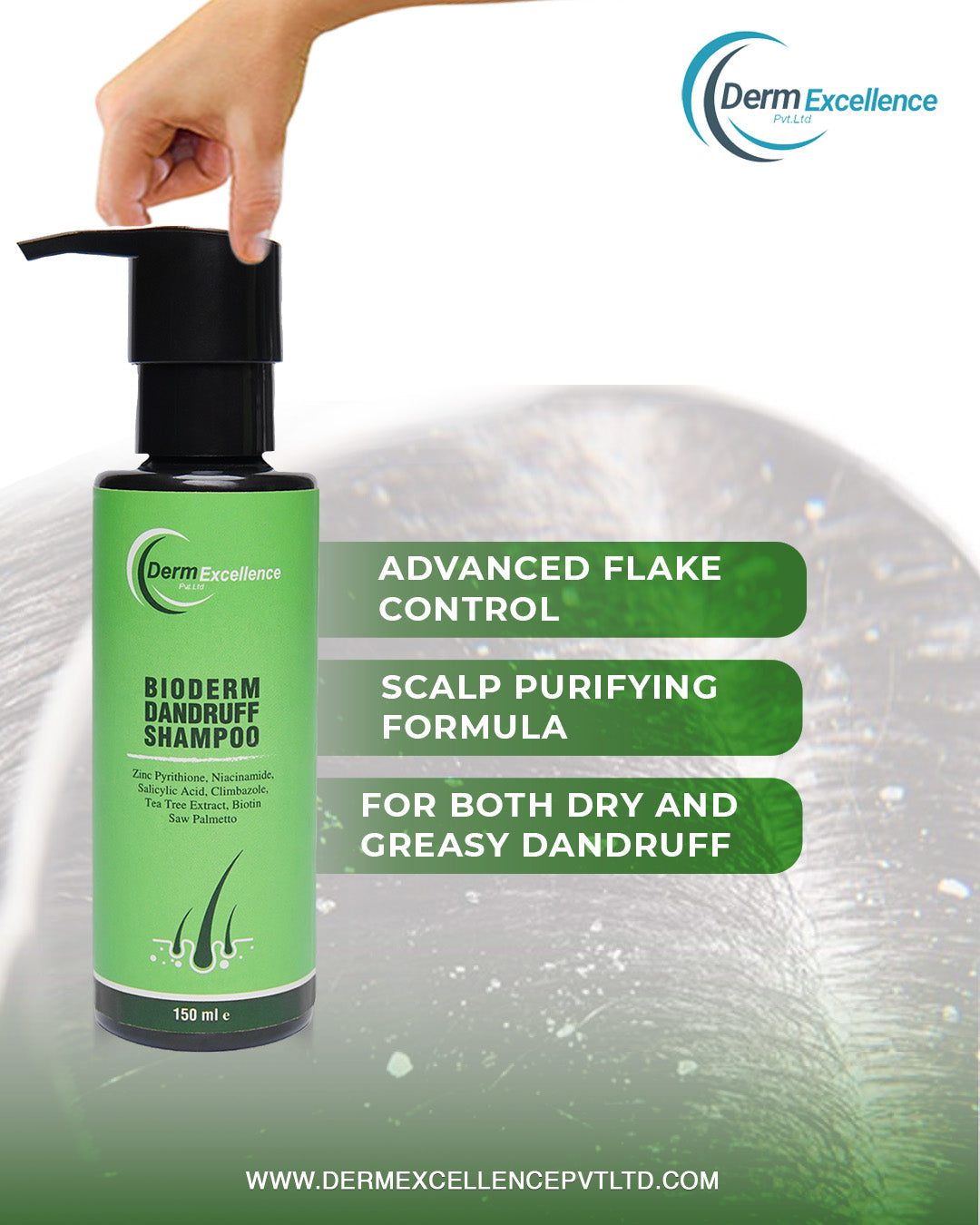 Bioderm Anti Dandruff Shampoo | Advanced Flake Control & Scalp Purifying Formula
